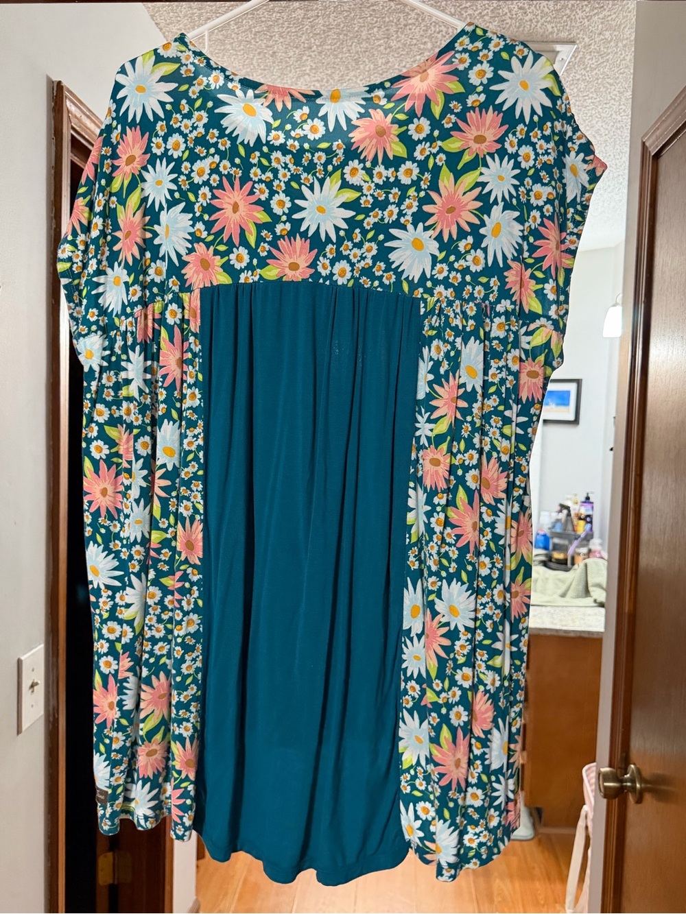 Teal Floral Babydoll Dress with Pink & White Daisies